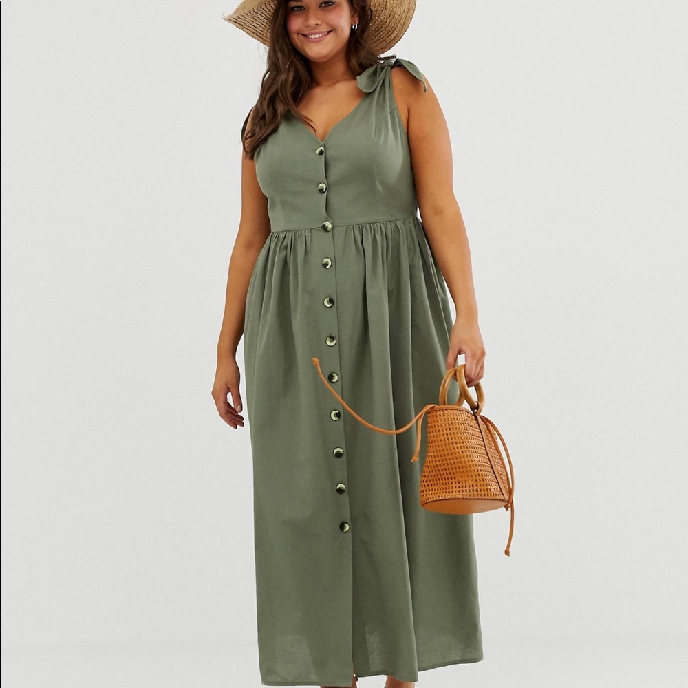 Button through smock green maxi dress